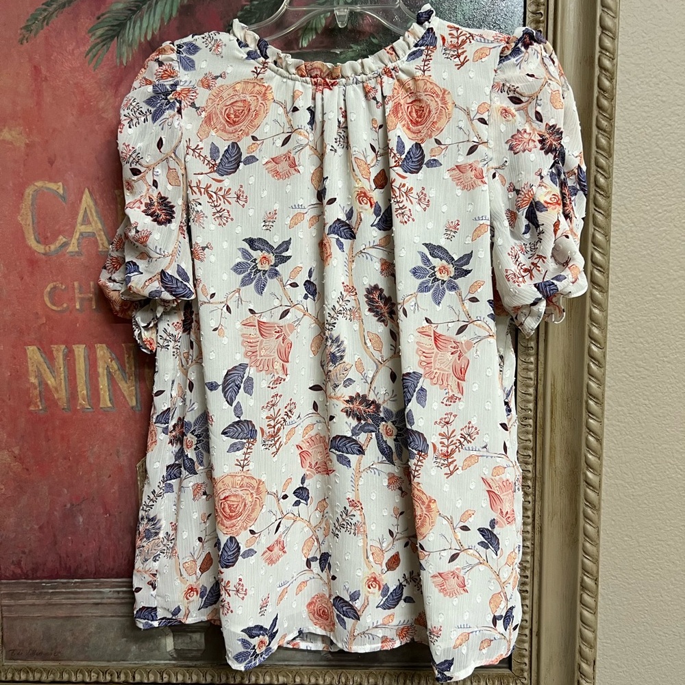 Rachel Zoe Cream Floral Puff Sleeve Blouse